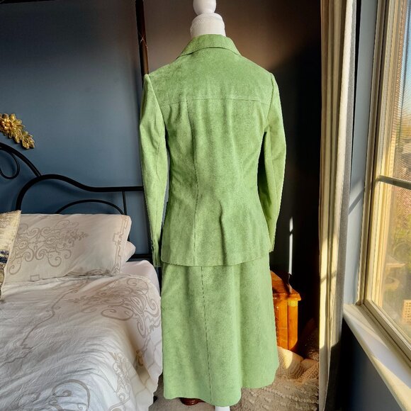 Vintage Custom Made Lime Green Suede Skirt Suit Set - Picture 5 of 16
